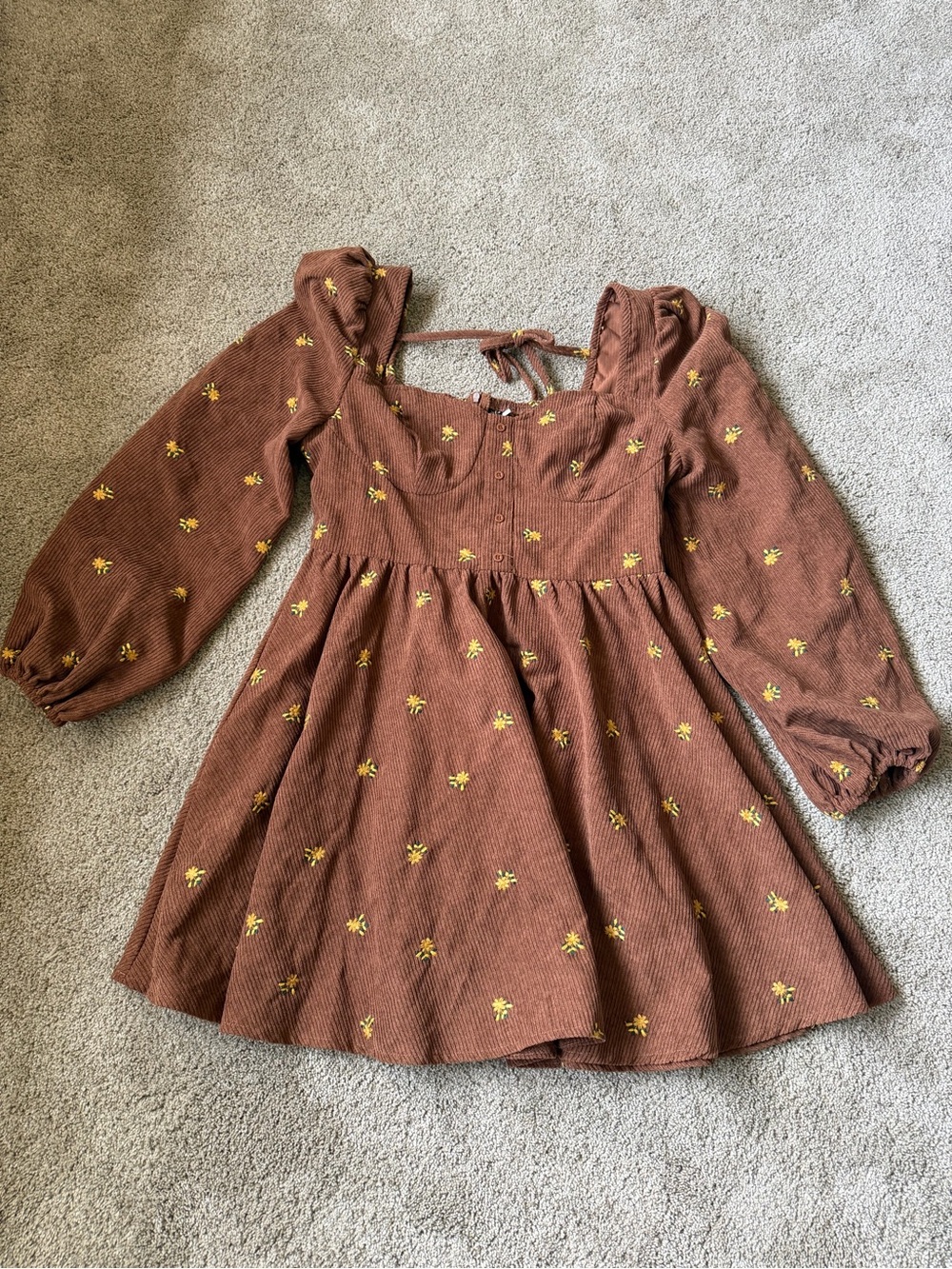 Rust Brown Floral Tie-Back Dress